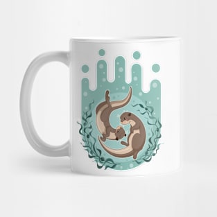 Sea otter floating on water with kelp forest vector illustration Mug